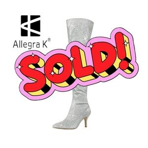 Allegra K Glitter Pointed Toe Stiletto Heel Over The Knee High Boot, Silver, 6
